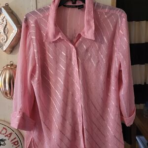 Pink 3/4 Sleeve Notched Collar Blouse